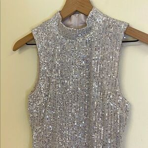 7 For All Mankind Sequin Mock Neck Bodysuit Silver Gold Black Small